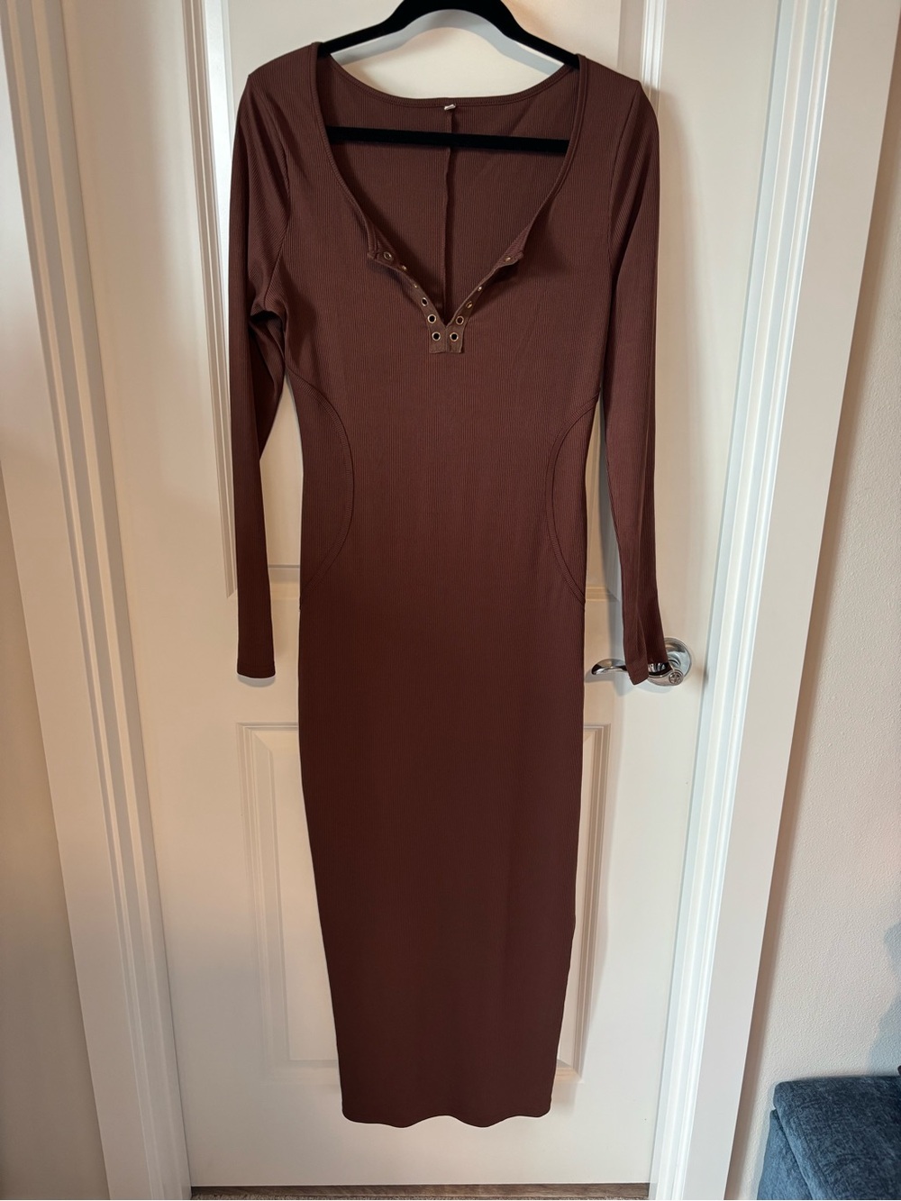 Long Sleeve Brown Bodycon Midi Dress